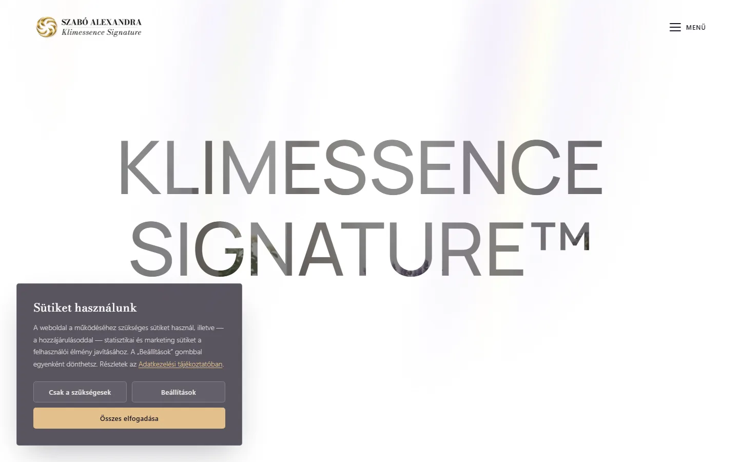 Klimessence Signature weboldal főoldala